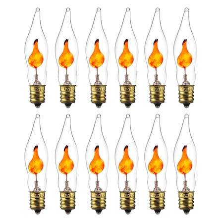Petite Chandelier Flicker Flame Light Bulb Candelabra Base E12, Clear, 12PK